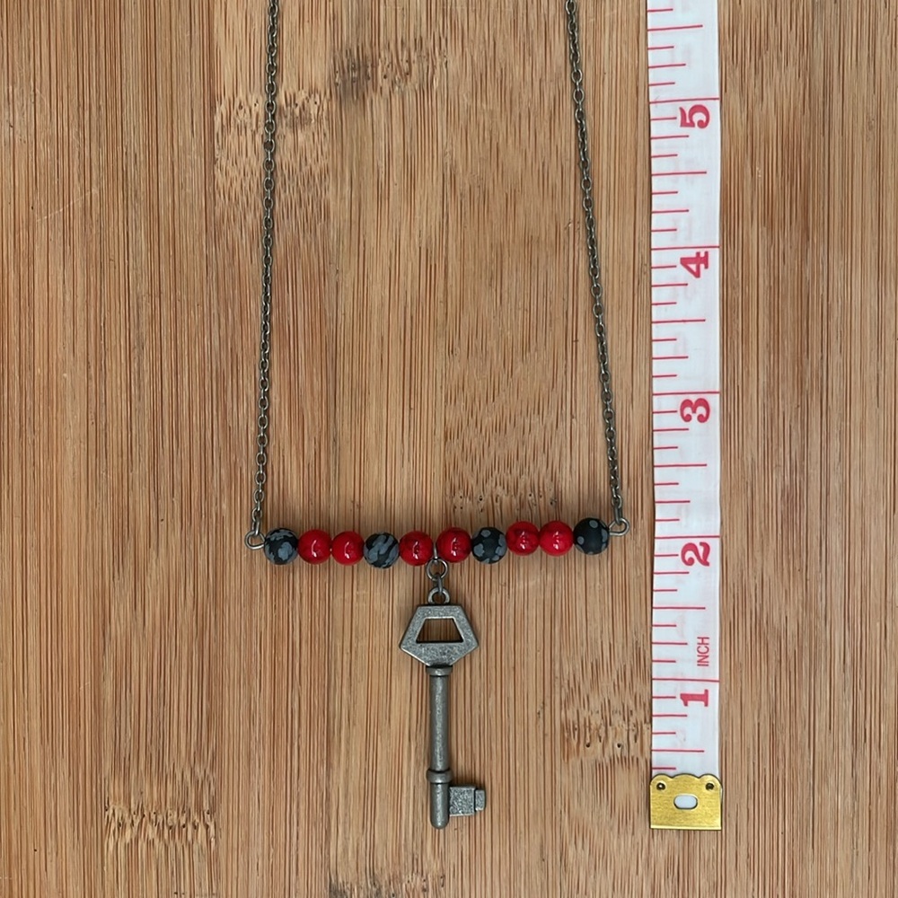 Delicate wire of gemstone beads with key necklace